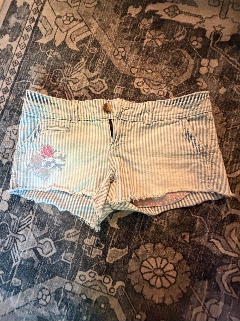 Striped Cotton Blend Women’s Shorts - Light Blue and White